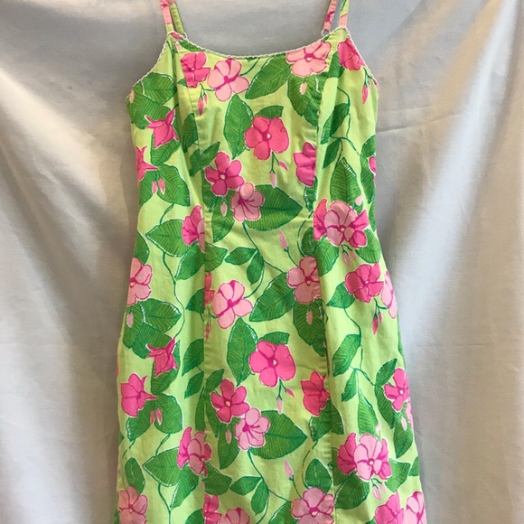 pink green floral dress